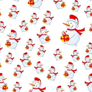 Seamless pattern with cartoon snowman in vector Stock-Illustration