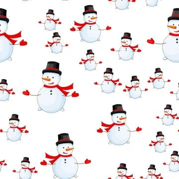 Seamless pattern with cartoon snowman in vector Stock Illustration