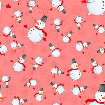 Seamless pattern with cartoon snowman in vector Иллюстрация