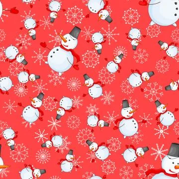 Seamless pattern with cartoon snowman in vector Stock Illustration