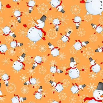 Seamless pattern with cartoon snowman in vector Stock Illustration