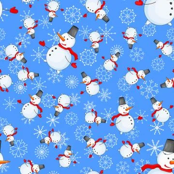Seamless pattern with cartoon snowman in vector Stock Illustration