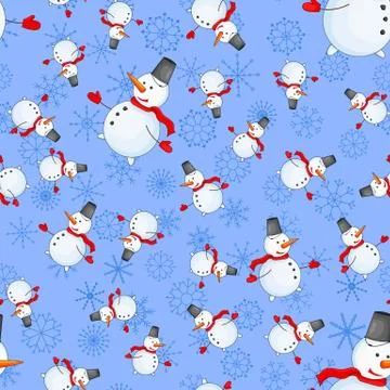 Seamless pattern with cartoon snowman in vector Stock Illustration