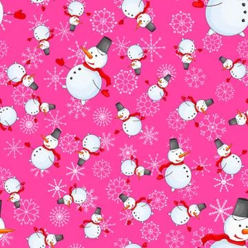 Seamless pattern with cartoon snowman in vector Stock Illustration