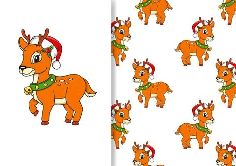 Seamless pattern. Cartoon style. Christmas theme. Hand drawn. Color vector il Stock Illustration