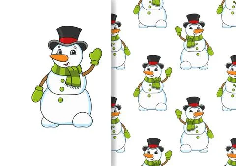 Seamless pattern. Cartoon style. Christmas theme. Hand drawn. Color vector il Stock Illustration