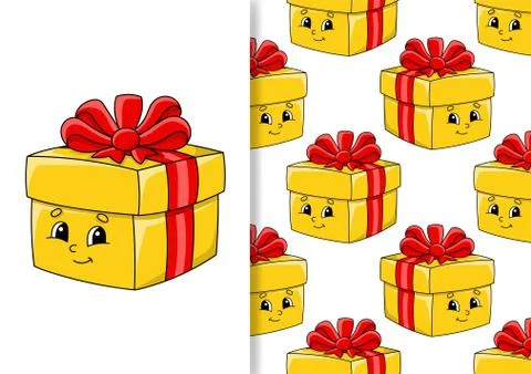 Seamless pattern. Cartoon style. Christmas theme. Hand drawn. Color vector il Stock Illustration