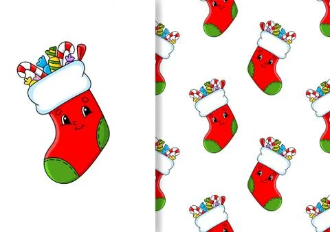 Seamless pattern. Cartoon style. Christmas theme. Hand drawn. Color vector il Illustrazione stock