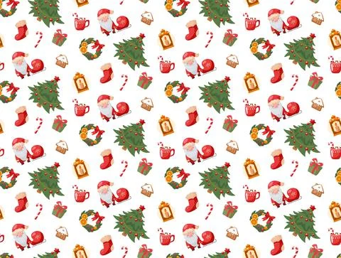 Seamless pattern in cartoon style. Christmas and New Year. Isolated over white Illustrazione stock