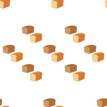 Seamless pattern with cartoon style loaf of bread icons on white background. Stock-Illustration