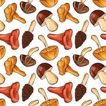 Seamless pattern of cartoon style mushroom on white background. Boletus, porcini Illustrazione stock
