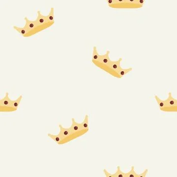 Seamless pattern with cartoon style royal crown with gems, vector Stockillustratie