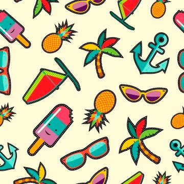 Seamless pattern with cartoon summer designs Illustrazione stock