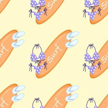 Seamless pattern Cartoon summer elements, travel, beach, summertime accessory Stock Illustration