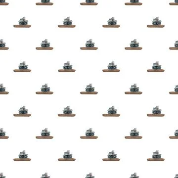 Seamless pattern with cartoon tank on white background 스톡 일러스트