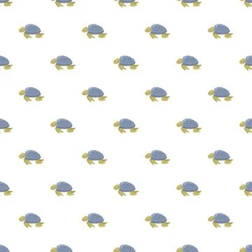 Seamless pattern with cartoon turtles floating on white background 스톡 일러스트