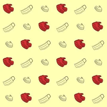 Seamless pattern with cartoon warm mitten. Hand drawn doodle icon of medicine Stock Illustration
