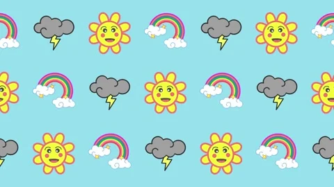 Seamless pattern of cartoon weather icons in a tileable background animation. Stock Footage 318990087