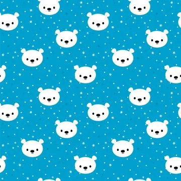 Seamless pattern with cartoon white bears for kids. Hand drawn background w.. Stock Illustration