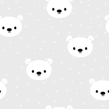 Seamless pattern with cartoon white bears for kids. Abstract art print. Han.. Stock Illustration