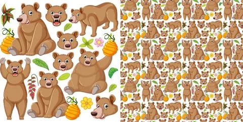 Seamless pattern with cartoon wild animals Stock Illustration