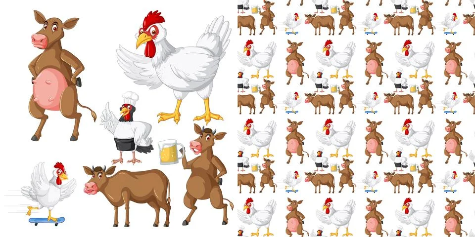 Seamless pattern with cartoon wild animals 스톡 일러스트