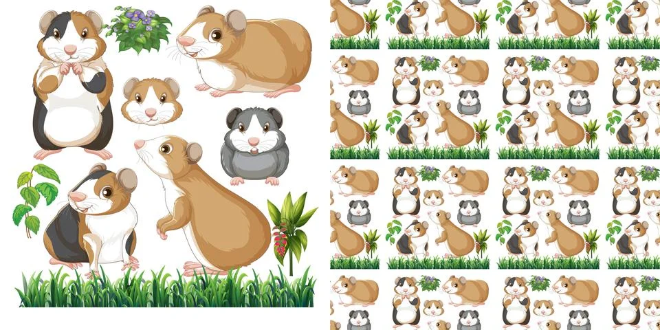 Seamless pattern with cartoon wild animals Stock Illustration