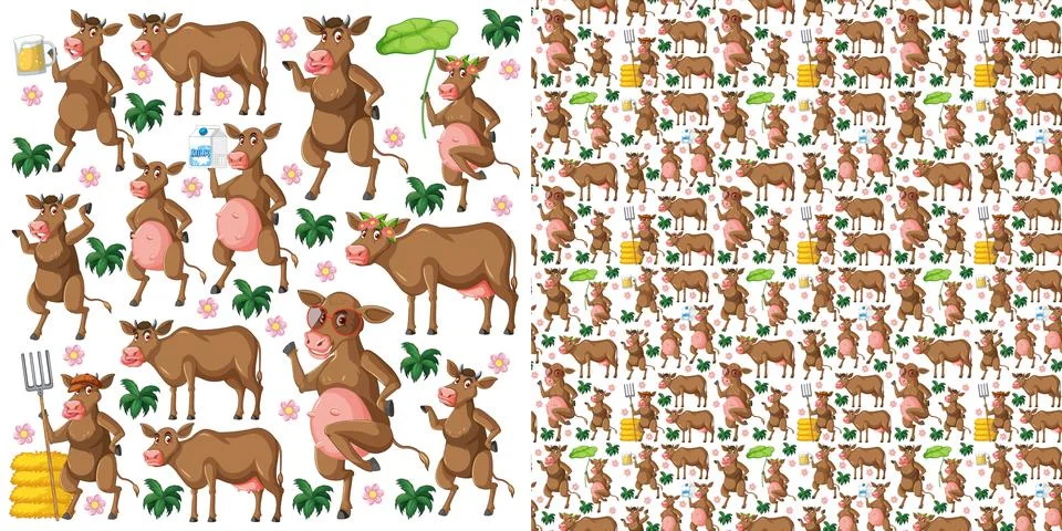 Seamless pattern with cartoon wild animals Stock Illustration