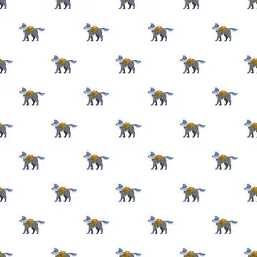 Seamless pattern with cartoon wolf wearing a backpack Stock Illustration