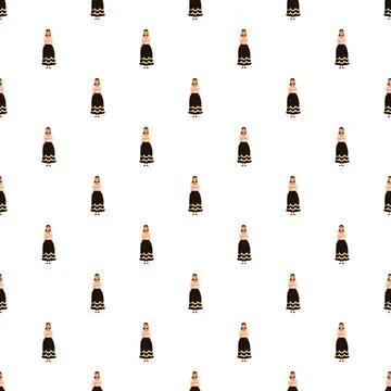 Seamless pattern with cartoon woman in long skirt Stock Illustration