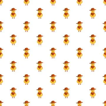 Seamless pattern with cartoon yellow chick wearing cowboy hat Stock Illustration