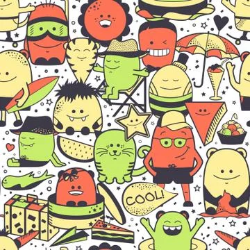 Seamless pattern with cartoonish funny monsters Stock Illustration