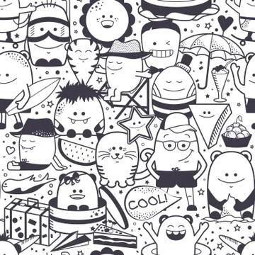 Seamless pattern with cartoonish funny monsters Illustrazione stock