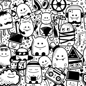 Seamless pattern, cartoonish monsters, characters Illustrazione stock