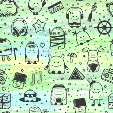 Seamless pattern, cartoonish monsters, characters Stock-Illustration
