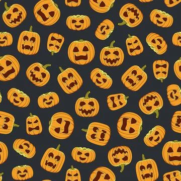 Seamless pattern with carved Halloween pumpkins. Stock Illustration