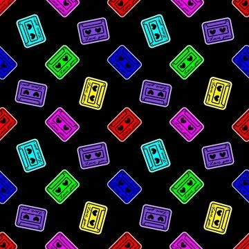 Seamless pattern with cassette and hearts. Design for Valentines Day Stock Illustration
