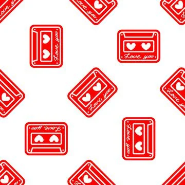 Seamless pattern with cassette and hearts. Design for Valentines Day Stock Illustration