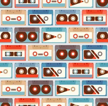 Seamless Pattern with cassettes Stock Illustration