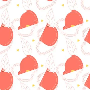 Seamless pattern with cat and leaves イラスト素材