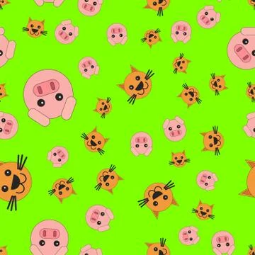 Seamless pattern of cat and pig heads Stock Illustration
