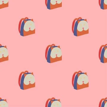 Seamless pattern with cat backpack on pink backdrop 库存插图