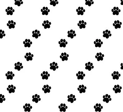Seamless pattern of cat dog footprints steps trails. Black and white simple d Stock Illustration