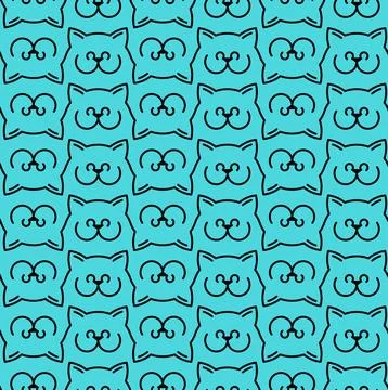 Seamless pattern cat faces or heads created using simple line art. Represen.. Stock Illustration