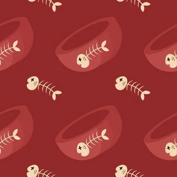 Seamless pattern cat feeder with fish bones Stock Illustration