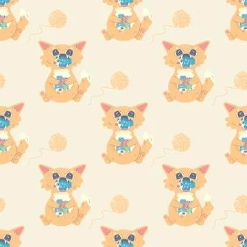 Seamless pattern cat full of fish and sleeping, vector illustration for fabri Stock Illustration