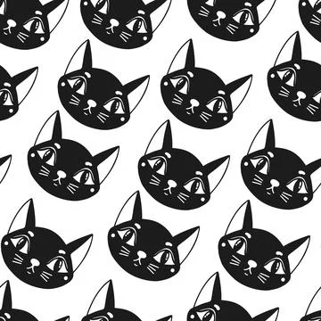 Seamless pattern cat happy background.Cute animal kitten. Stock Illustration