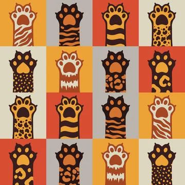 Seamless pattern cat happy background.Cute animal kitten. Stock Illustration