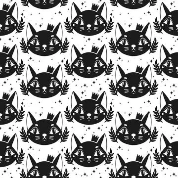 Seamless pattern cat happy background.Cute animal kitten. Stock Illustration
