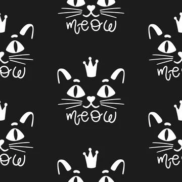 Seamless pattern cat happy background.Cute animal kitten. Stock Illustration